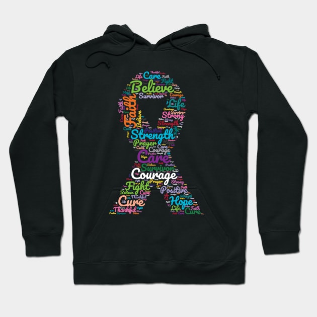 Cancer Awareness Ribbon With Positive Support Words Hoodie by Rosemarie Guieb Designs